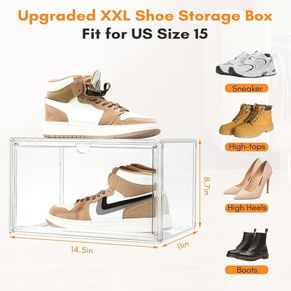 4 PACK XXL Shoe Storage Boxes Clear Stackable Acrylic Shoe Organizer for Closet Fit for US 15(4 PACK Acrylic)