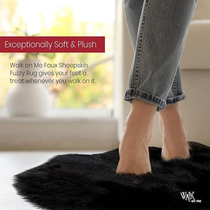 Silky Soft Faux Fur Rug, 5 ft. x 7 ft. Black Fluffy and Shaggy Sheepskin Area Carpet for Living Rooms, Bedroom, Kid's Room, or Nursery, Home Décor Accent, Machine Washable with Non-Slip Backing