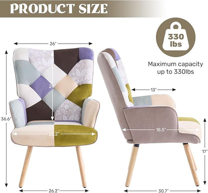 Joysoul Living Room Accent Chair Modern High Back Arm Chair, Houndstooth Pattern Bohemian Style Chairs for Bedroom Waiting Room