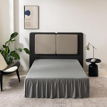 Grey Bed Skirt King Size Ruffled Bed Skirt with Split Corners, King Bed Skirt 12 Inch Drop, King Size Bed Skirt Grey for Ruffled Bed Skirt with Split Corners, Bed Skirt King Size