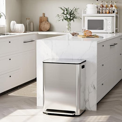GarveeHome 60 L/16 gal Kitchen Trash Can,2×8 gal Pedal Trash Bin with Removable Baskets,Stainless Steel Garbage Can for Kitchen Office Restaurant School Hospital