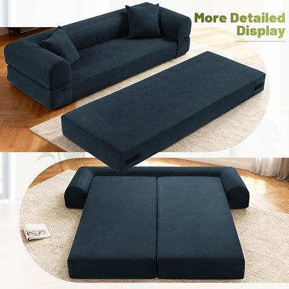 Convertible Sleeper Sofa Bed,80" Folding Sofa Bed Queen with Storage,Corduroy Pull Out Couch with Bed,Boneless Couches for Living Room,Compressed Couch in a Box,Navy Blue
