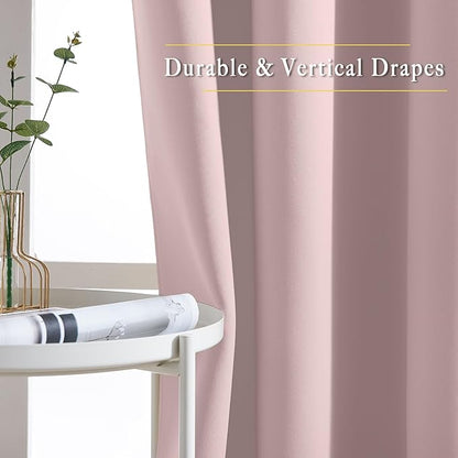 NICETOWN Light Block Window Curtains 84" Length - Home Fashion Thermal Insulated Solid Grommet Room Darkening Window Treatments for Hall Room, Blush Pink, 1 Pair, 52" Wide by 84" Long