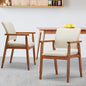 thksbought Set of 2 Mid Century Modern Walnut Dining Chairs Wood Arm Beige Fabric Kitchen Cafe Living Room Decor Furniture