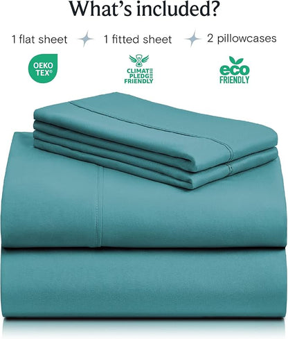 LuxClub 4 PC King Sheet Set, Deep Pockets Wrinkle Free Cooling Bed Sheets Hotel Bedding for Women, Men, Includes 1 Fitted Sheet, 1 Flat Sheet and 2 Pillowcases-Soft Teal