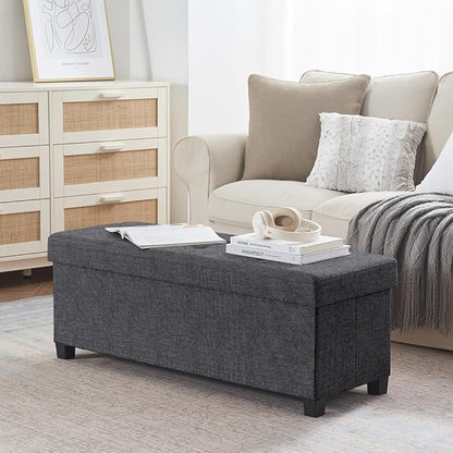 Ornavo Home 43 Inch Storage Ottoman, Large Storage Bench, Ottoman with Storage with Legs, Foot Rest Stool, Bedroom Bench - Dark Gray
