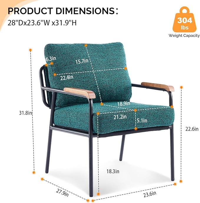 VINGLI Mid-Century Modern Accent Armchiar for Small Space, Small Comfy Upholstered Leisure Reading Chair with Wood Armrest for Bedroom, Living Room, Waiting Room, Linen Dark Green