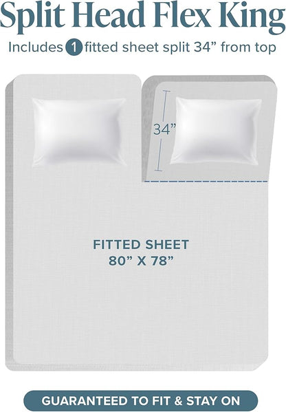 Bare Home Hotel Luxury Split Head Flex King Sheet Set, Extra Soft, Deep Pockets, Easy Fit, Cooling & Breathable, Wrinkle, Fade, Stain Resistant, with 4 Pillowcases (Split Head Flex King, Grey)