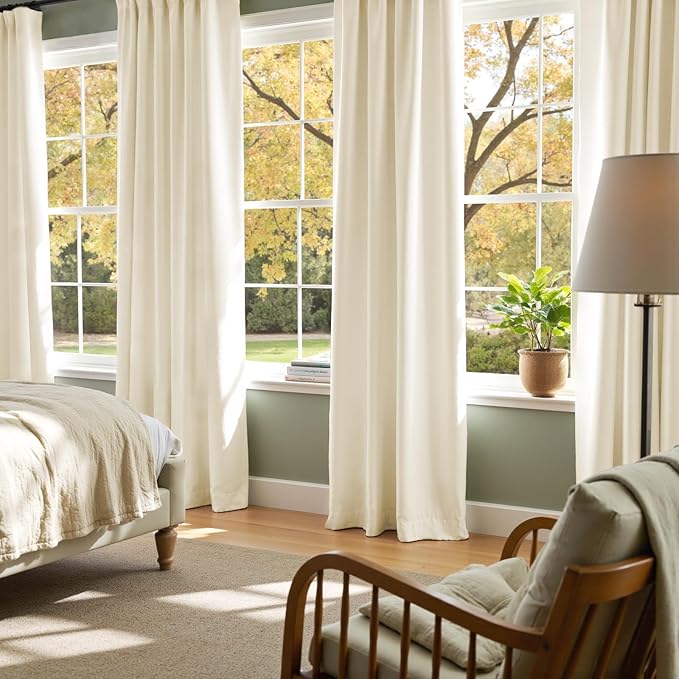 Lazzzy Blackout Velvet Curtains for Living Room Bedroom 96 Inch Long Insulated Lined Drapes Rod Pocket Modern Window Treatments 2 Panels Set Vanilla White