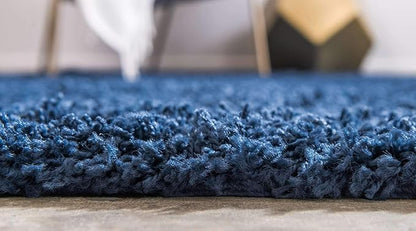 Unique Loom Solid Shag Collection Area Rug (2' 6" x 16' 5" Runner, Sapphire Blue/ Navy Blue)