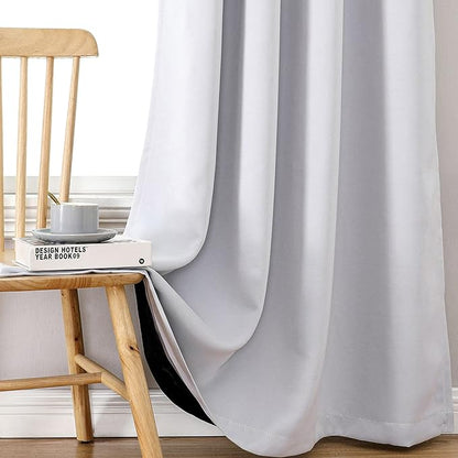 ChrisDowa 100% Blackout Curtains for Bedroom with Black Liner, 2 Thick Layers Total Blackout Thermal Insulated Grommet Window Curtains 2 Panels Set (Greyish White, 52 x 84 Inch)