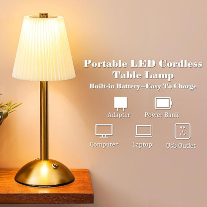 Liliful 4 Pcs Cordless Table Lamp Rechargeable Touch LED Small Gold Portable Battery Operated USB-c Desk Lamp 3 Color Dimmable for Bedroom Living Room Dining (Gold,Beige Cloth Style)