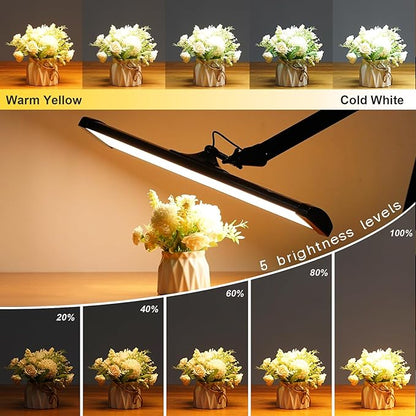 LED Architect Desk Lamp, 4500 Lumens, Dimmable, Metal Swing Arm, 5 Color Temperatures, 50W, Ideal for Task Work, Drafting, Reading, Clamp-on Office Table Lamp with 684 Bright LEDs (Black, CCT)