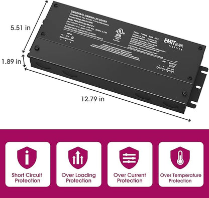 EMITEVER 384W Dimmable LED Driver, 24V 5-in-1 Dimmable Power Supply,4-Channels AC to DC Transformer for LED Light, Compatible with Lutron and Leviton Dimmer, Waterproof IP67 and UL Listed, Class 2