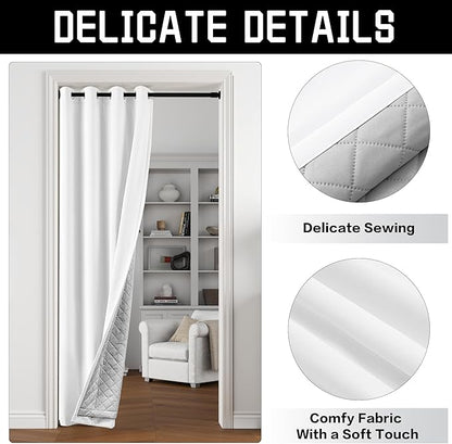 White Noise Canceling 3-in-1 Heavy Curtains 100% Blackout Curtains Grommet Doorway Curtains for Bedroom Living Room Energy Saving Thermal Insulation Winter Drapes (1 Panel, White, 50" x 84")