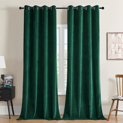 Joydeco Dark Green Velvet Curtains 84 Inches Length, Grommet Curtains 2 Panels, Thermal Insulated Privacy Room Darkening Window Drapes for Bedroom Living Room Home Theatre (52Wx84L)