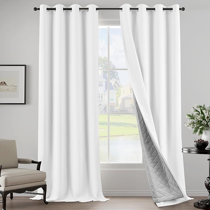 White 100% Blackout Curtains 3-in-1 Heavy Soundproof Curtains Thermal Insulated Drapes for Winter Grommet Doorway Curtains for Living Room Bedroom (1 Panel, White, 50" x 108")