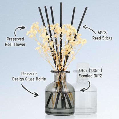 Brakula 2 Pack Reed Diffuser, Bamboo + Lavender Eucalyptus (3.38 fl oz Each Pack), Home Fragrance with 12 Sticks, Shelf Decor, Reed diffusers for Home