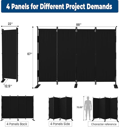 Room Divider, Upgraded Privacy Screen Highly Secretive, 4 Panel Portable Room Separation 88’ W Partition Room Dividers, Freestanding Wall Divider Panel Studio Bedroom Office(Black)