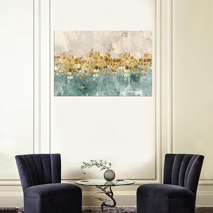 DZL Art A74681 Gold Abstract Painting Modern Decor Wall Art Gold Canvas Gray Contemporary Canvas Living Room Art 32.00'' x 48.00''