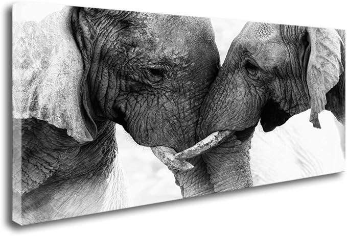 DZL Art D73075 Black and White Elephants Entwine Wall Art Canvas Painting Ready to Hang for Living Room Bedroom Office Wall Decor Home Decoration