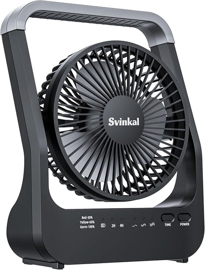 Svinkal Battery Powered Fan, 10000mah Portable Desk Fan with Timer, 3 Speeds, Whisper Quiet, 180° Rotation, Portable Fan for Office, Bedroom, Outdoor, Camping