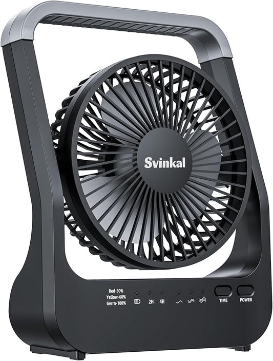 Svinkal Battery Powered Fan, 10000mah Portable Desk Fan with Timer, 3 Speeds, Whisper Quiet, 180° Rotation, Portable Fan for Office, Bedroom, Outdoor, Camping