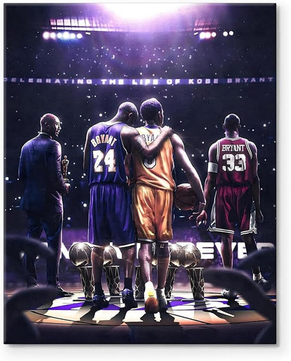 Kobe Bryant Legacy Canvas Wall Art Print Poster, Iconic Inspirational Sports Picture Artwork, Motivational Mamba Mentality Painting Wall Decor for Office Gym Home Living Room Bedroom, Framed 24x30inch