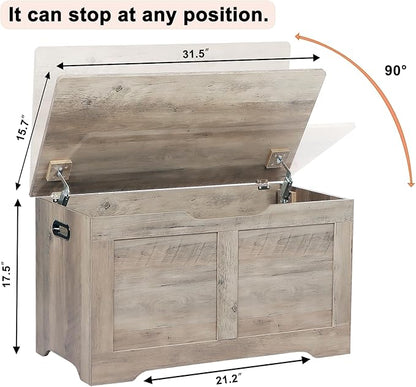 Timberer 31.5" Storage Chest, Wooden Storage Bench, Lift Top Toy Chest with 2 Safety Hinges, Large Toy Box, Entryway Shoes Bench for Living Room, Bedroom, Grey