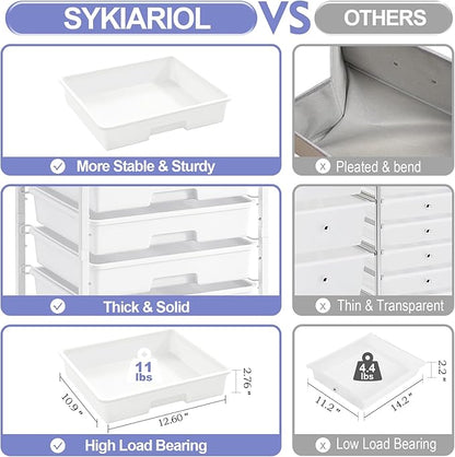 Rolling Storage Cart with Drawers,Utility Cart With 8 Drawers and Wooden Tabletop,Rolling Drawer Cart,Storage Drawer Cart for Living Room,Classroom,Bedroom,Bathroom,Dorm,Office,White