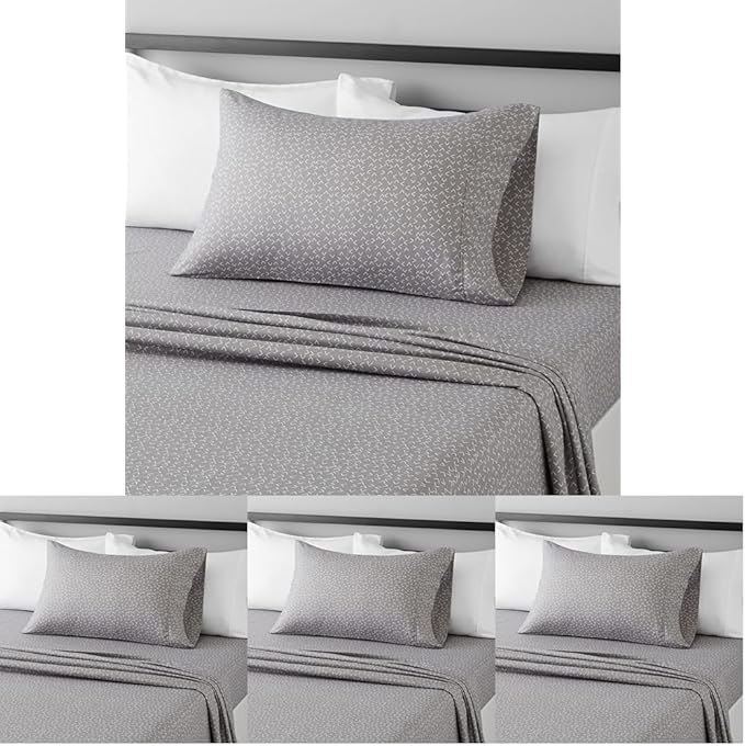 Amazon Basics Lightweight Super Soft Easy Care Wrinkle Free Microfiber 3 Piece Bed Sheet Set with 14-Inch Deep Pockets, Twin, Gray Arrows, Printed, Kids, Men & Women Bedding (Pack of 4)