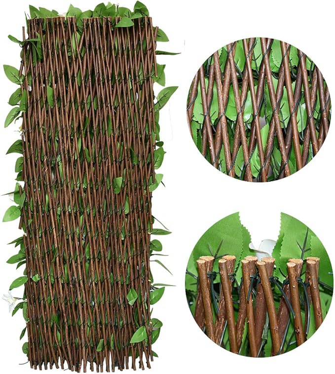 GLANT Expandable Fence Privacy Screen for Balcony Patio Outdoor,Decorative Faux Ivy Fencing Panel,Artificial Hedges (Single Sided Leaves) (4, Green-Flowers)