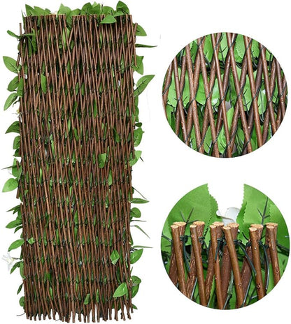 GLANT Expandable Fence Privacy Screen for Balcony Patio Outdoor,Decorative Faux Ivy Fencing Panel,Artificial Hedges (Single Sided Leaves) (4, Green-Flowers)