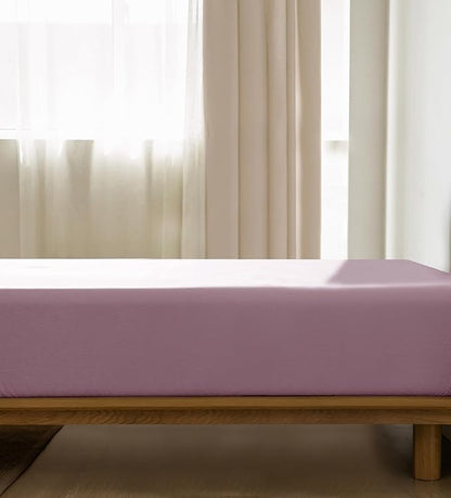 MooMee Fitted Bottom Sheet Only 100% Washed Cotton Linen Like Textured Breathable Durable Soft Comfy Deep Pocket Fits Mattress up to 17" (Light Purple, King)