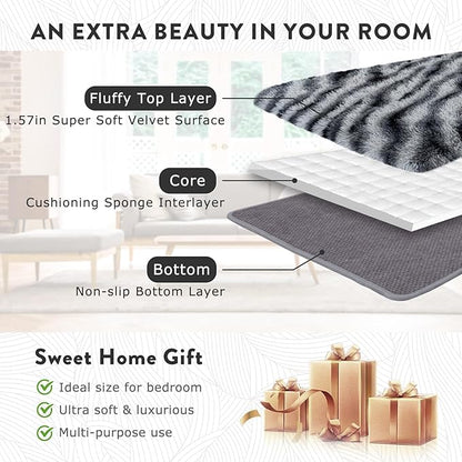 Fluffy Rugs for Living Room, 5x7 Ft Black White Zebra Shag Rugs for Bedroom Dorm Kids Room Nursery, Soft Non-Slip Modern Fuzzy Plush Carpet for Indoor Home Decor