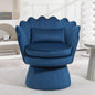 360° Swivel Accent Chair, Mid-Century Modern Velvet Barrel Chair, Comfy Shell Shape Arm Chair with Lumbar Pillow for Living Room, Bedroom, Office, Dark Blue