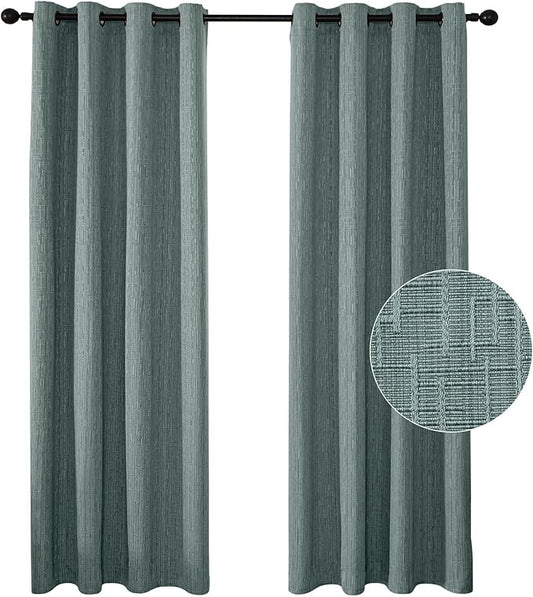 Jacquard Linen Curtains 63 inch Length 2 Panels Thick Faux Linen Blended Window Drapes Burlap Textured Curtains with Grommet for Living Room Bedroom Farmhouse (42x63 Lake Blue) Natural