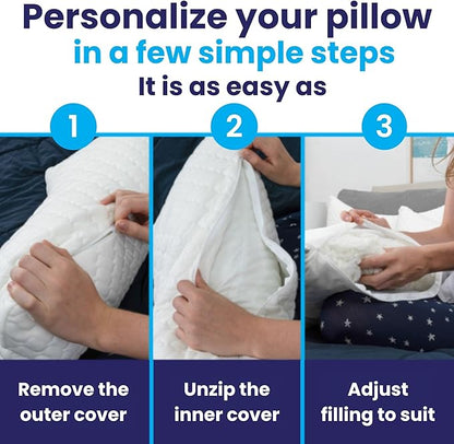 Sidney Sleep Mini Travel Size Neck Pillow - Knee, Back Lumbar and Support - Small Curved Pillow - 14 x 19 Inches - Adjustable Loft - Washable - Drawstring Backpack Included (White)