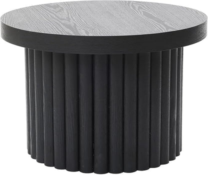 LuxenHome End Table, 23.6" Wide Black Wood Fluted Round Coffee Table Modern Side Tables for Living Room Round Wood Small Accent Tables for Bedroom