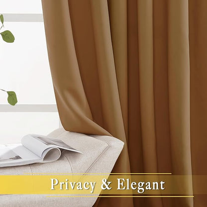 NICETOWN Sliding Door Curtains 84 inches Long, Grommet Blackout Thermal Patio Door Curtain Room Divider Darkening Sound Reducing for Room Divider (1 Panel, Gold Brown, W80 x L84)