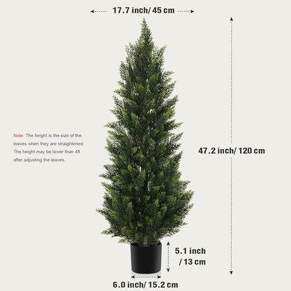 Outdoor Artificial Cedar Topiary Tree, Faux Evergreen Shrubs for Front Porch Decor, Lifelike Fake Bushes Plants for Home Living Room Front Door Decor (2, 4ft)