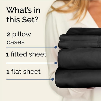 Twin XL 4 Piece Sheet Set - Cooling, Comfy & Breathable - Hotel Luxury Bedding, Includes Fitted Sheet for Women, Men, Kids and Teens - 1 Flat, 1 Fitted Sheet, 2 Pillowcases with Deep Pockets - Black