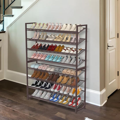 Large Shoe Rack 8 Tier Shoe Organizer, Heavy Duty Metal 4-Tier Stackable Shoe Storage Vertical Shoe Rack for Closet Front Door Entrance, Up to 50 Pairs, 44.8" W x 11.4" D x 56.7" H, Bronze