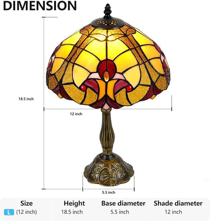 Luxury 12" Tiffany Style Table Lamp with Stained Glass & Baroque Design – Elegant Tiffany Lamp for Living Room, Bedroom, Office Decor | Includes LED Bulb, UL-Certified, Premium Resin Base