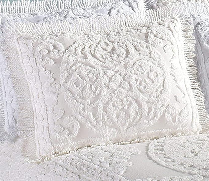 Beatrice Home Fashions Medallion Chenille Bedspread, Standard Sham, White