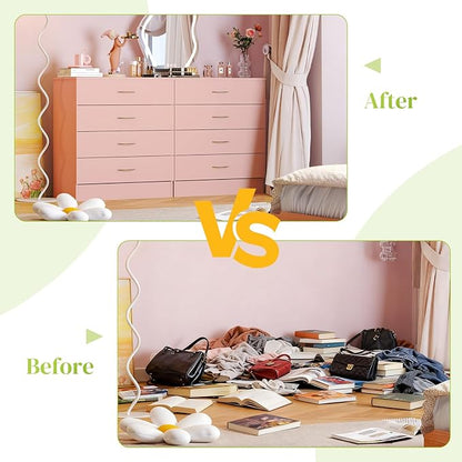 Karl home 4 Pink Drawer Dresser, Modern Chest of Drawers, Wood Bedside Table Night Table,Anti-Tipping Device, Rose Gold Metal Handle