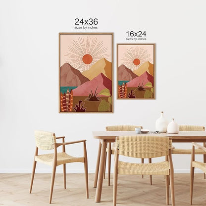 LHIUEM Large Boho Southwest Mountain Framed Canvas Wall Art,Abstract Desert Colorful Wall Decor,Nature Moon and Sun Wall Painting,Bohemian Artwork for Living Room,Bedroom,Dining Room,Office -24"x36"x3