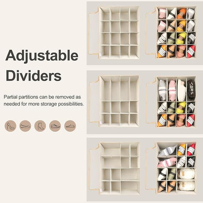 Shoe Organizer for Closet 2 Pack, Foldable Shoe Box with Adjustable Dividers and Clear Cover, Space Saving Shoe Storage Organizer Cabinet with Reinforced Handles, Fits 32 Pairs TP12J