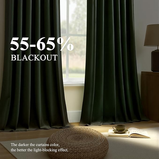 Sage Green Velvet Curtains 84 Inches for Living Room, Elegant Thermal Insulated Room Darkening Heavy Blackout Drapes Luxury Curtains for Bedroom Nursery, Back Tab Rod Pocket, W52 x L84, 2 Panels