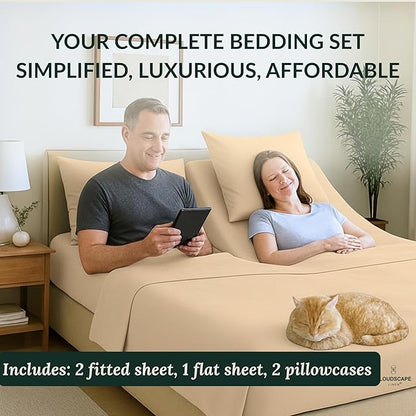 Cloud Scape Linen 100% Egyptian Cotton Split King Sheet Set for Adjustable Bed,400 Thread Count, 5 Pcs Bedding Set, Soft, Breathable and Durable, Deep Pockets up to 17, Linen